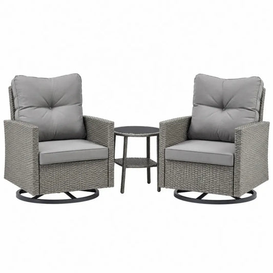 3-teiliges Gartenmöbel Set aus Rattan in Grau