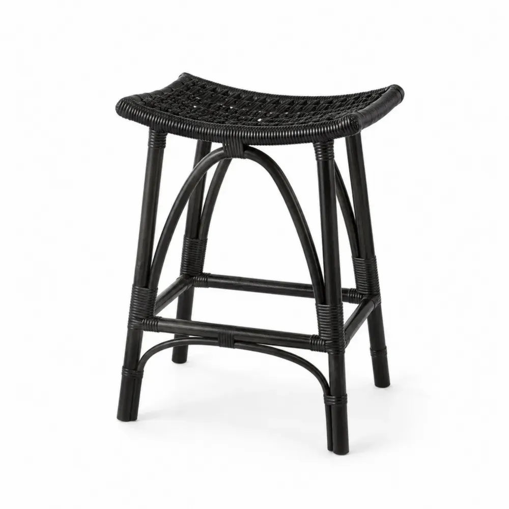 Rattan Barhocker Schwarz 65 cm
