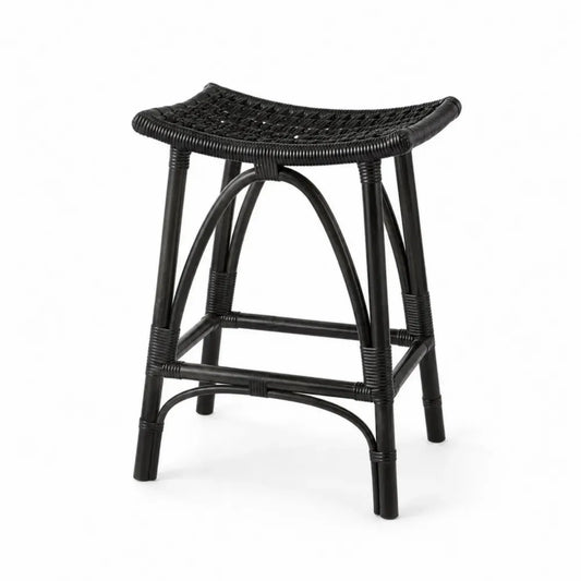 Rattan Barhocker Schwarz 65 cm