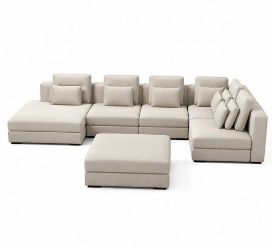 Modulares Sofa-Set aus Stoff in Beige, 6-Sitzer L-Form