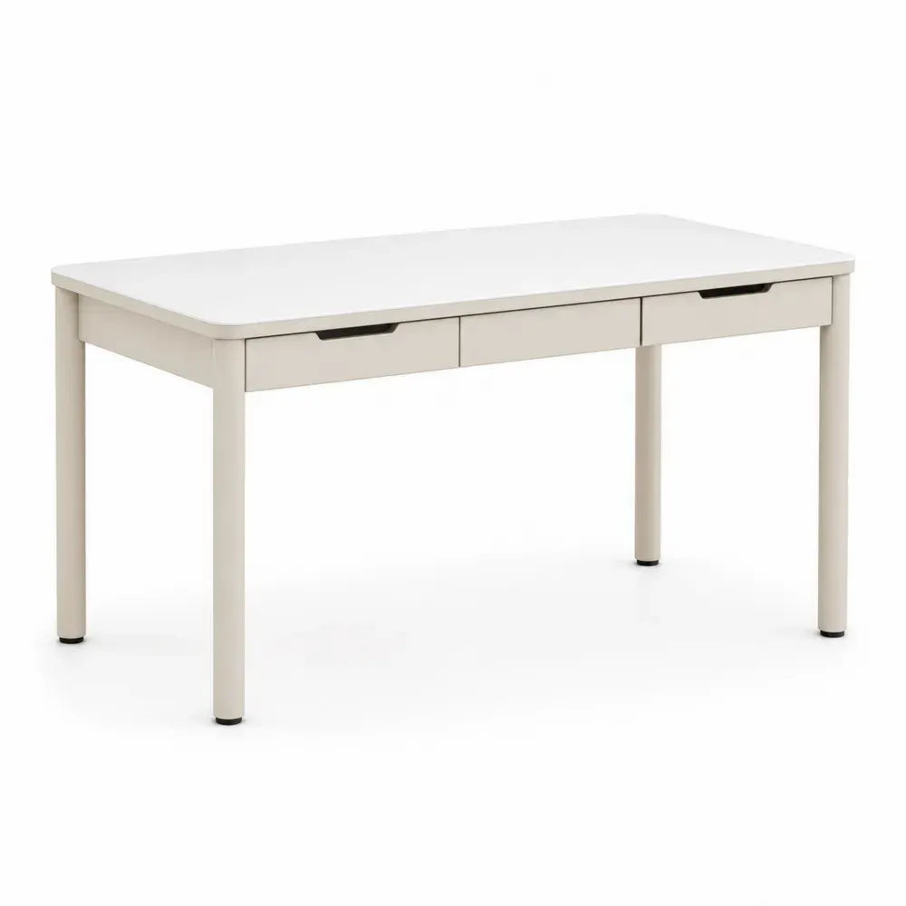 Schreibtisch aus Holz und MDF mit Schubladen, Weiß