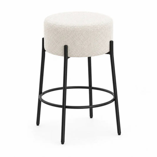 Barhocker aus Bouclé-Stoff und Metall Ø35cm