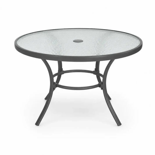 Runder Glastisch mit Aluminiumrahmen, 120 cm Durchmesser