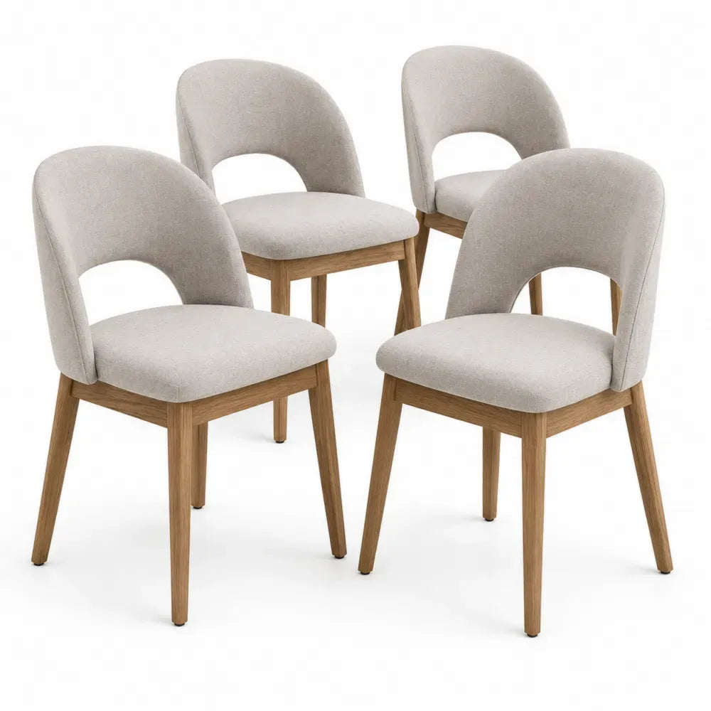 Esszimmerstühle Set aus Eichenholz und Polyester Beige 4er Set