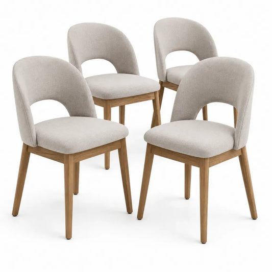 Esszimmerstühle Set aus Eichenholz und Polyester Beige 4er Set