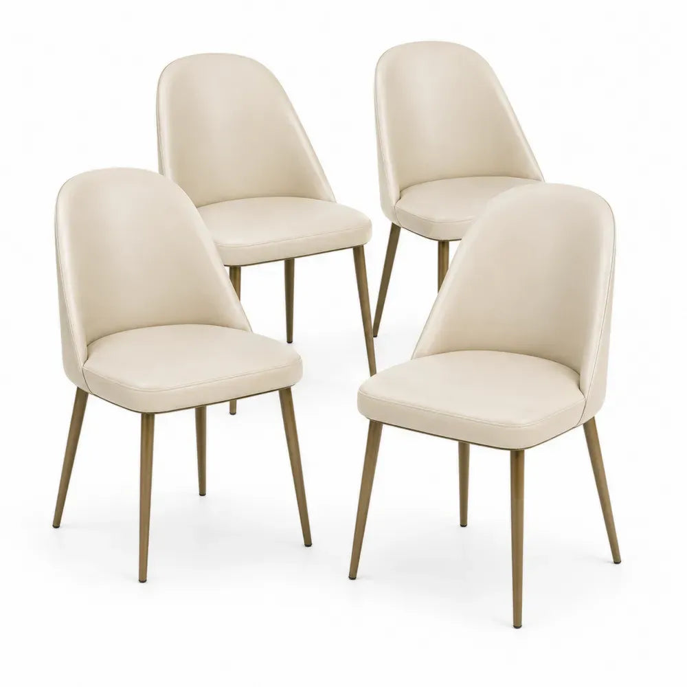 4er Set Stühle aus Kunstleder und Metall Beige