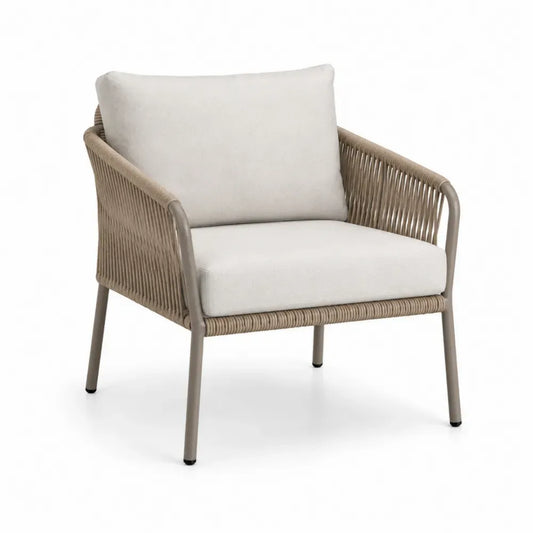 Outdoor Stuhl mit Kissen Beige Polyethylen Seil Textilene Stahl 60x70x75 cm