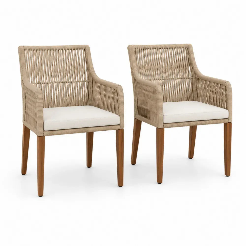 Outdoor-Stuhlsatz mit Polyethylen-Rattan und Teakholz