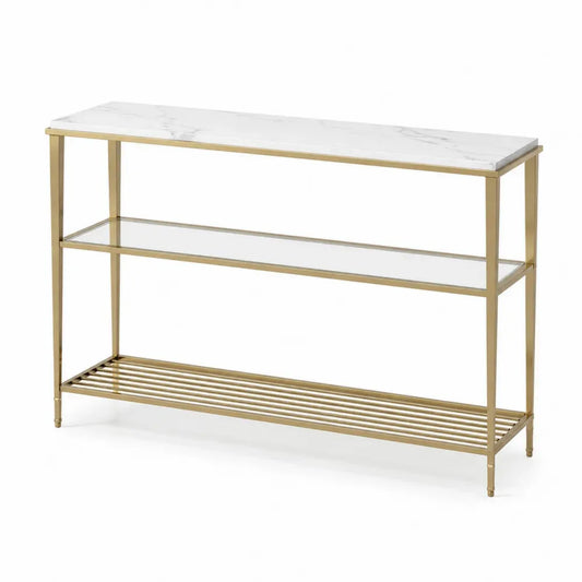Konsolentisch Gold Metallrahmen Marmor und gehärtetem Glas