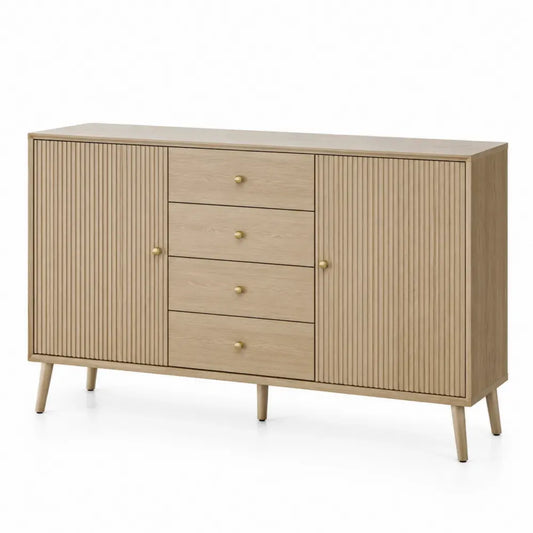 Aufbewahrungsschrank Eichenfurnier 2 Türen 4 Schubladen 150x80x35 cm