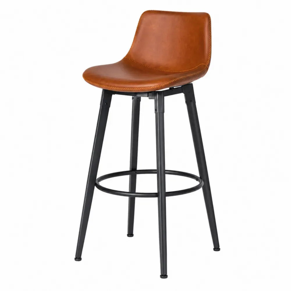 Barhocker Echtleder Braun mit Stahlgestell