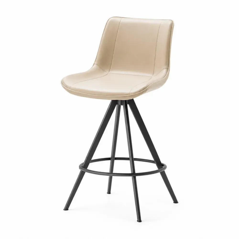 Barhocker aus Kunstleder Beige mit Metallgestell