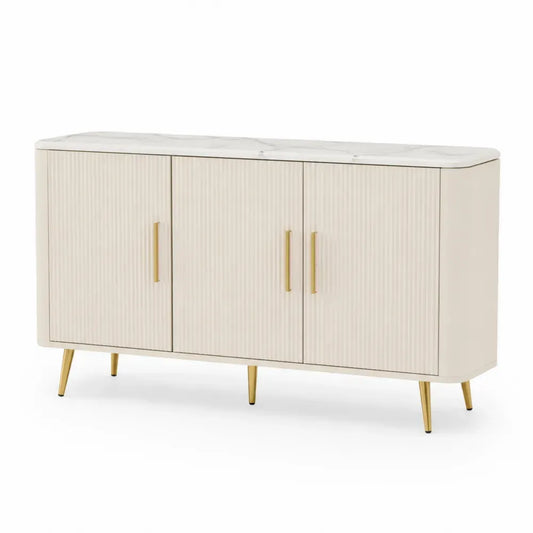 Sideboard Holzwerkstoff in Weiß mit Marmoroberfläche und goldenen Akzenten 150x40x80 cm