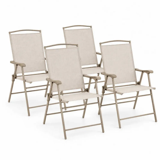 4er-Set Aluminium Klappstühle mit Textilene Beige