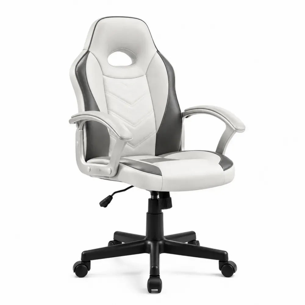 Bürostuhl aus PU-Leder Weiß/Grau Verstellbar