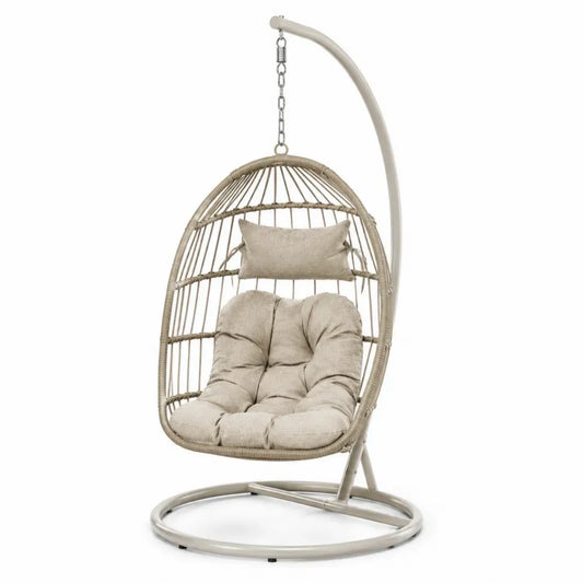 Garten Hängesessel Beige Rattan Stahlgestell 195x100x100 cm