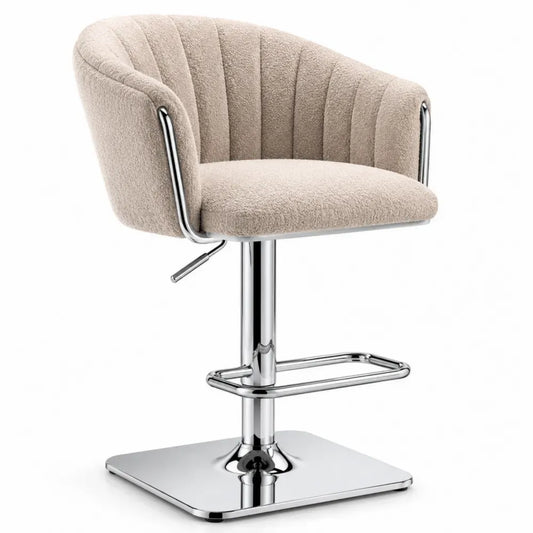 Barhocker Beige Polyester mit Chromgestell Höhenverstellbar