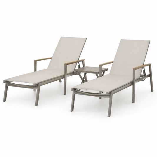 Gartenliegen-Set Aluminium Textilene Beige mit Tisch