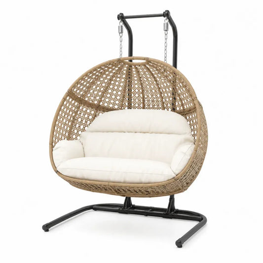 Hängesessel Rattan Beige mit Stahlgestell