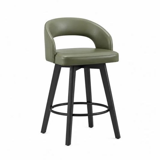 Barhocker mit Rückenlehne Leder und Stahl Olivgrün 95 cm