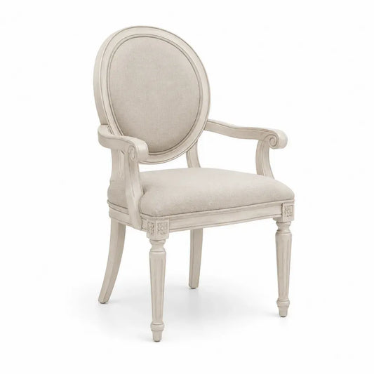 Stuhl mit Armlehnen aus Holz und Leinen, beige 57x50x96 cm
