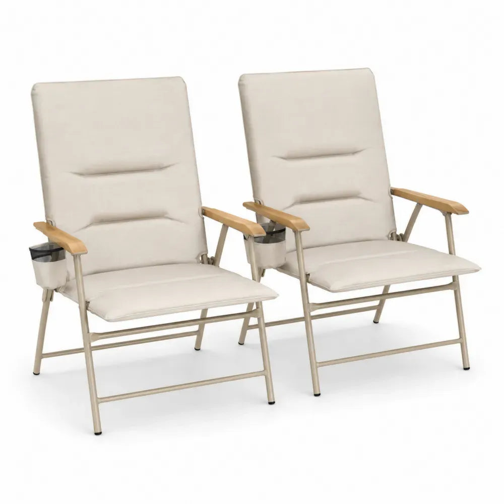 2er Set Klappbare Gartenstühle Holz Aluminium Beige