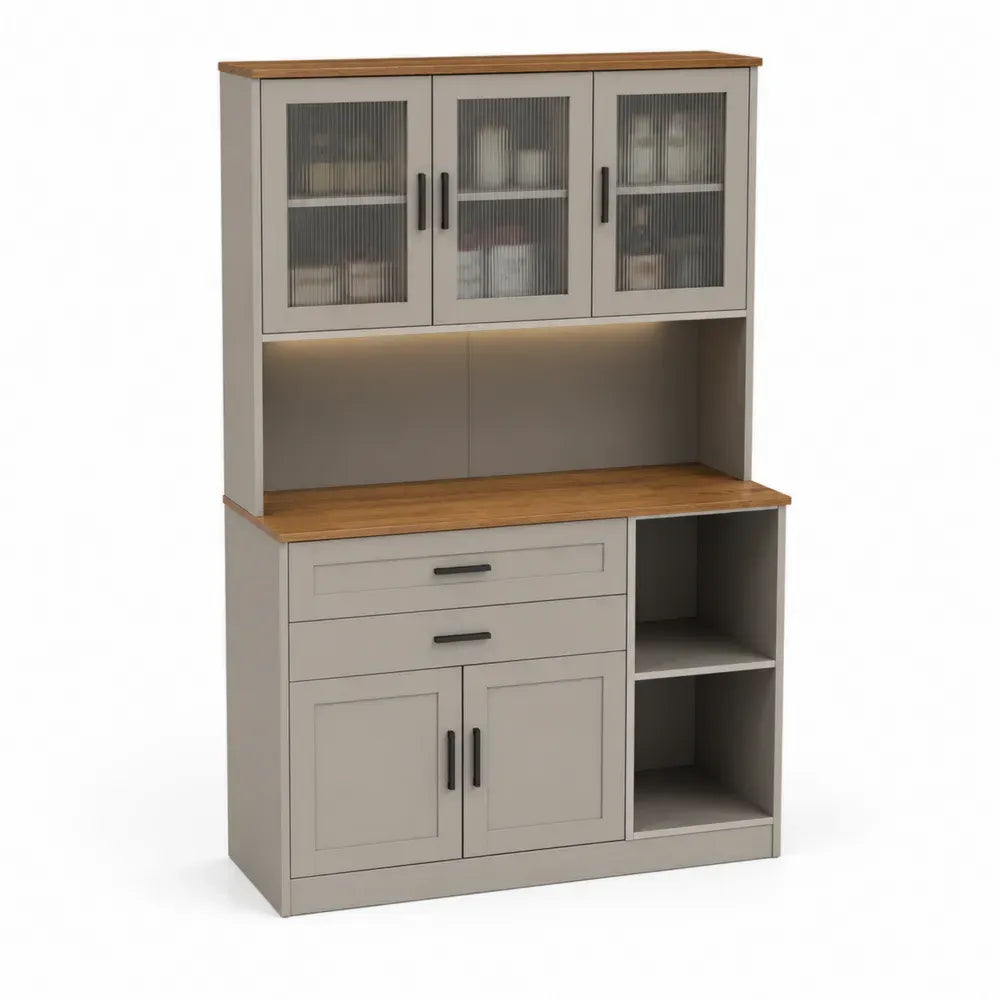Küchenschrank MDF mit Eichenfurnier und Metallgriffen 180x120x40cm Grau/Eiche