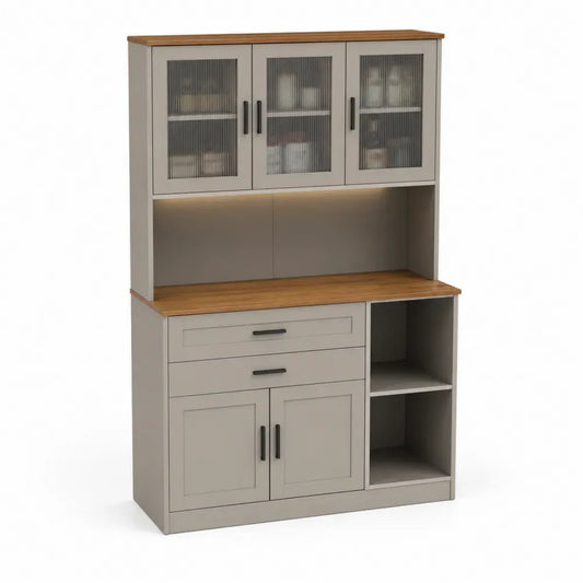 Küchenschrank MDF mit Eichenfurnier und Metallgriffen 180x120x40cm Grau/Eiche