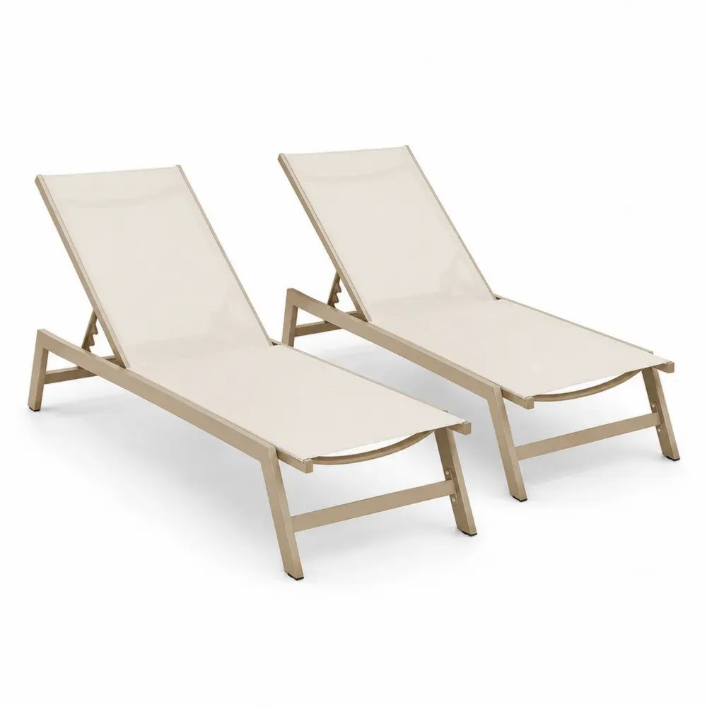 2er Set Gartenliegen Aluminium Beige Textilene Verstellbar