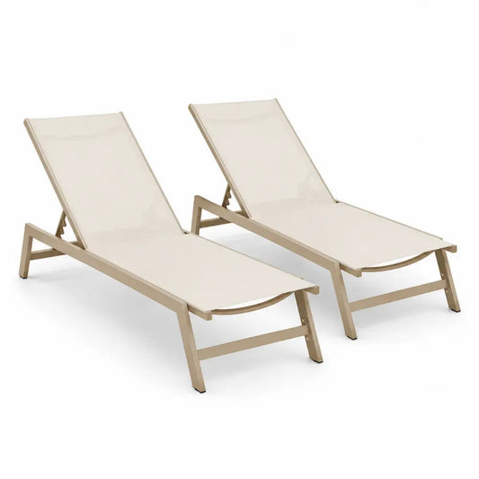 2er Set Gartenliegen Aluminium Beige Textilene Verstellbar