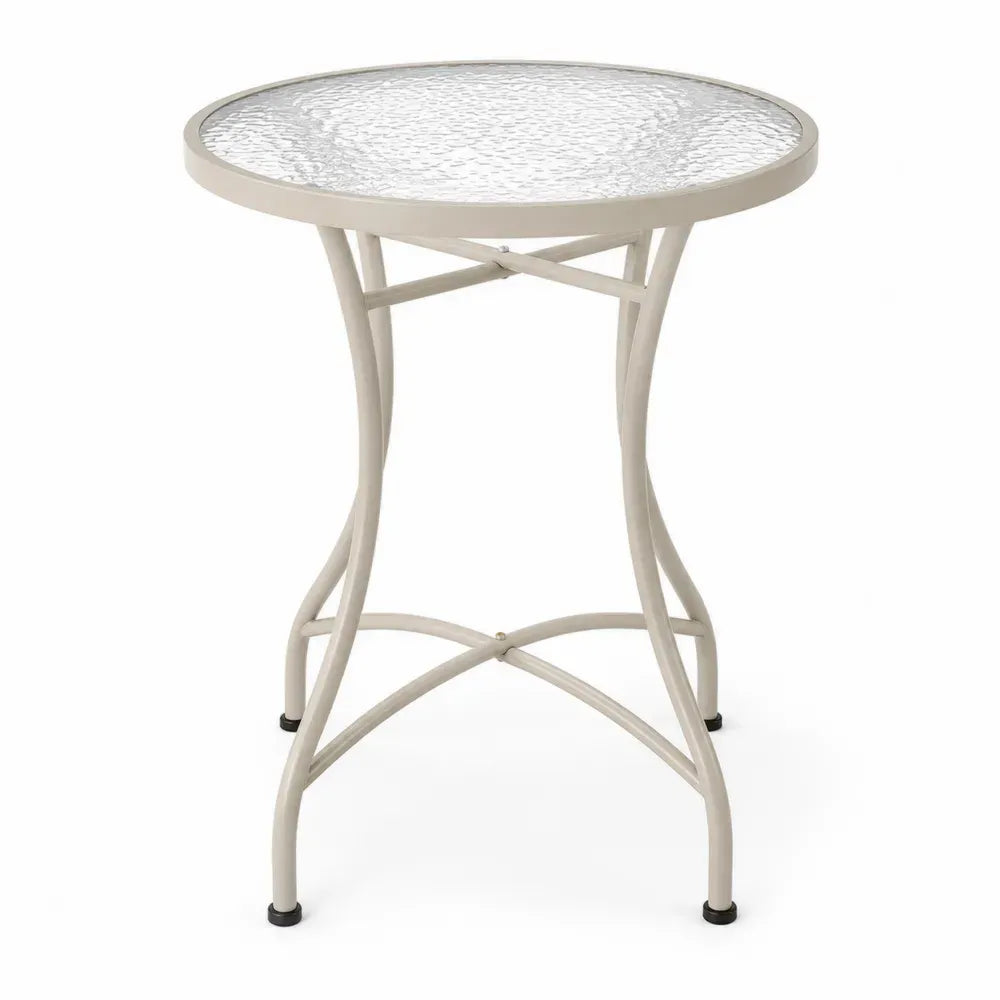 Runder Gartentisch aus gehärtetem Glas und Stahl, 60 cm, Beige