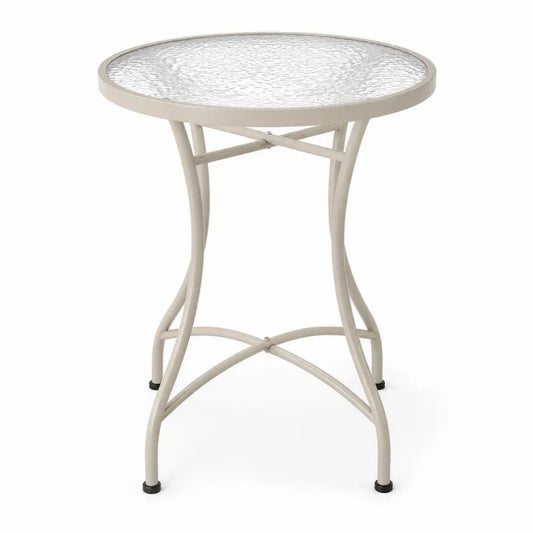 Runder Gartentisch aus gehärtetem Glas und Stahl, 60 cm, Beige
