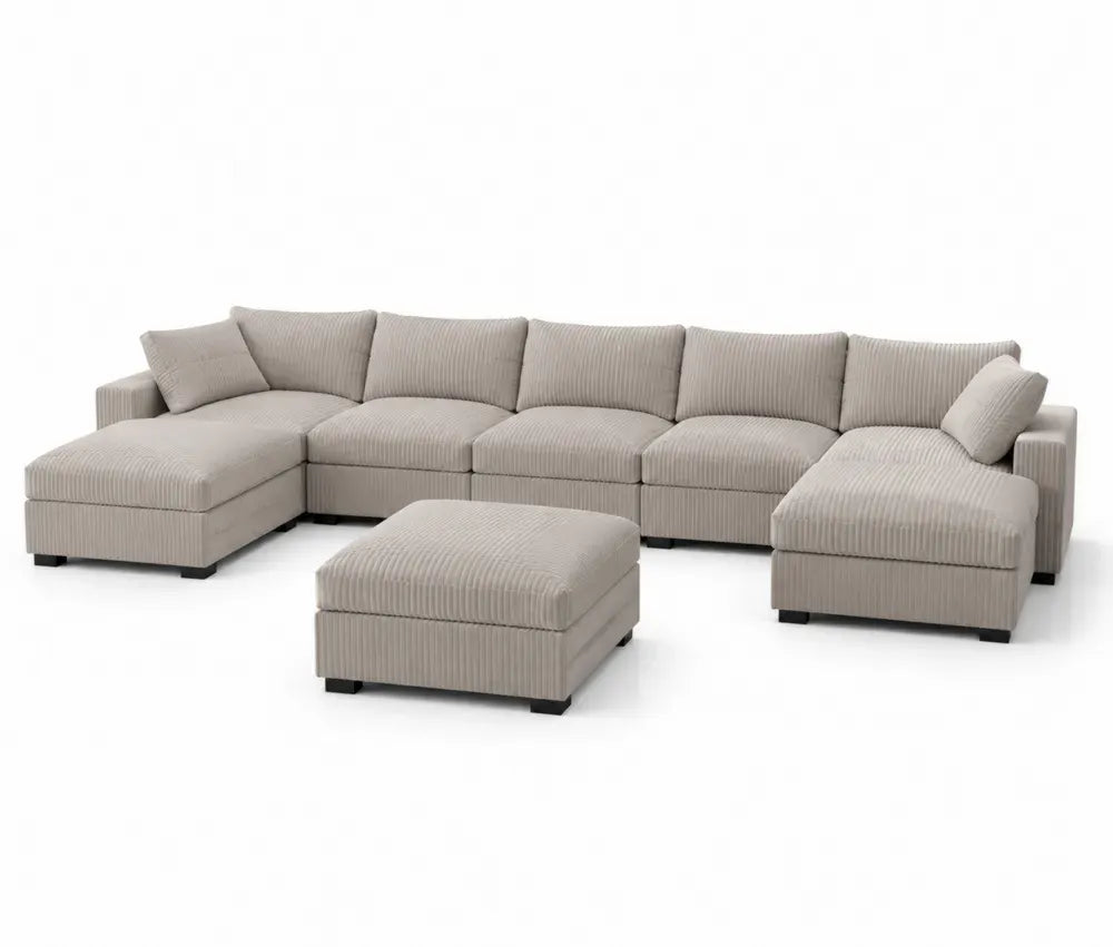 Modulares Ecksofa Set Beige Cordstoff mit Hocker