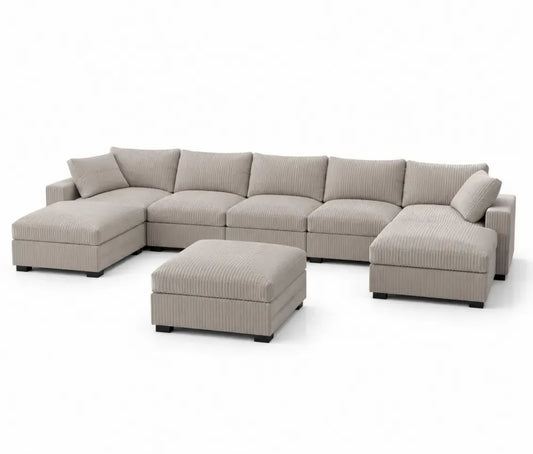 Modulares Ecksofa Set Beige Cordstoff mit Hocker