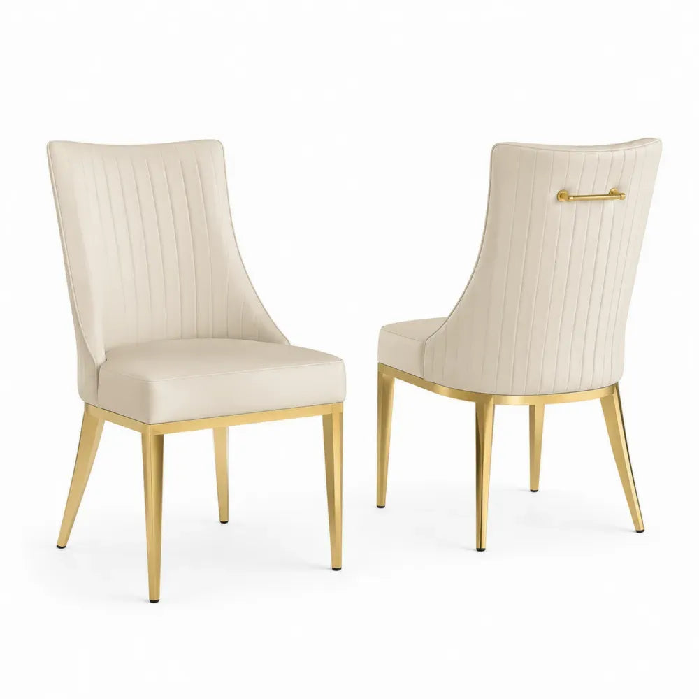 Esszimmerstühle Set 2 Stück Kunstleder Beige Gold Stahlbeine