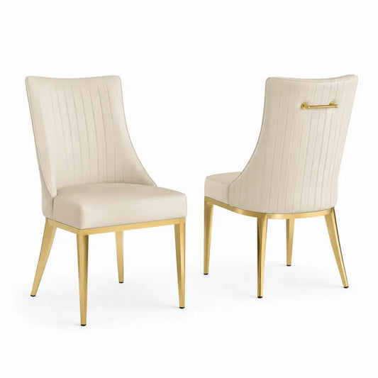 Esszimmerstühle Set 2 Stück Kunstleder Beige Gold Stahlbeine
