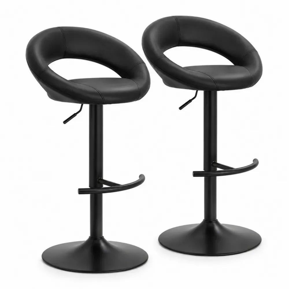 2er Set Barhocker höhenverstellbar Schwarz PU-Leder und Stahl