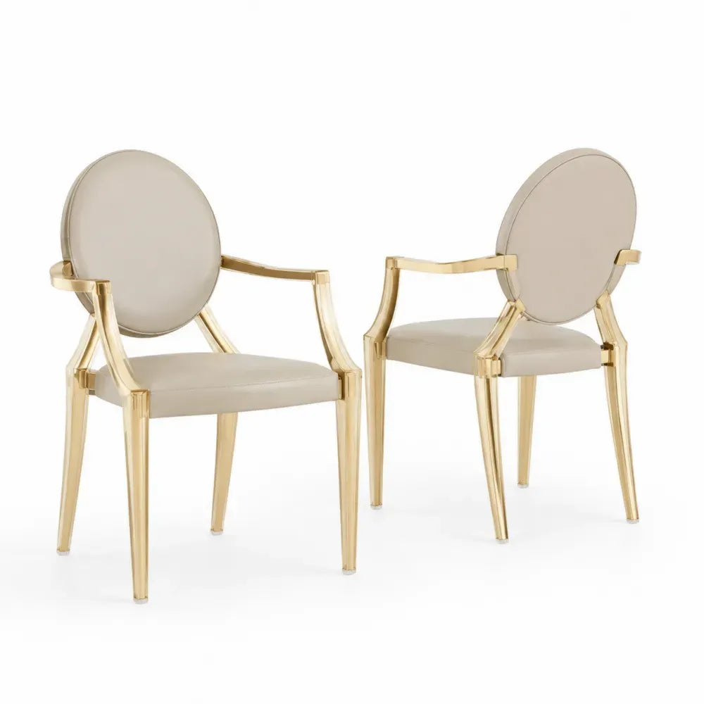2er Set Esszimmerstühle aus Edelstahl und PU-Leder Beige