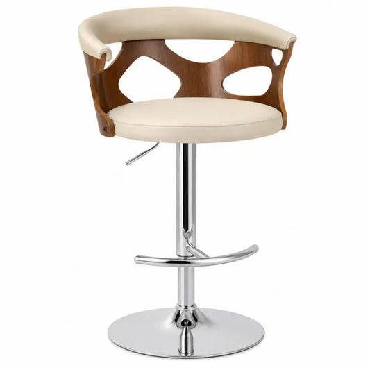 Höhenverstellbarer Barhocker aus Kunstleder und Holz