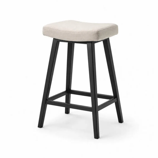 Barhocker mit Leinensitz und Metallgestell, Beige/Schwarz