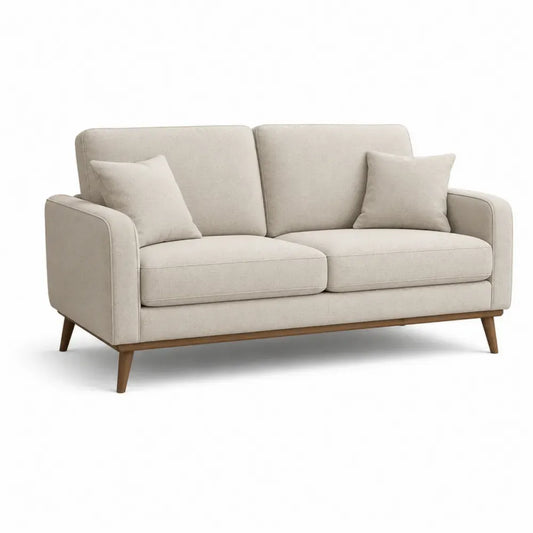Zweisitzer-Sofa Beige Polyestergewebe Holzbeine 150cm
