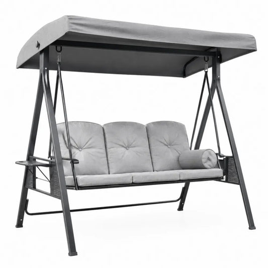 Garten Schaukelsitz 3-Sitzer mit Vordach Stahl Polyester Grau