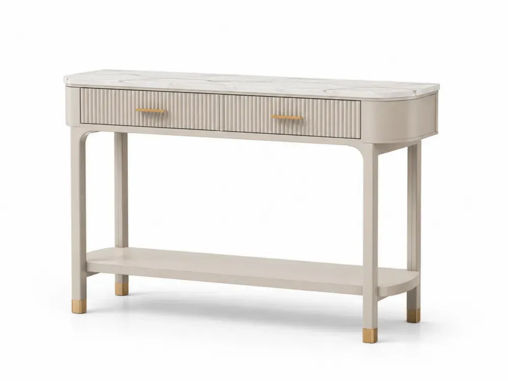 Konsolentisch mit Marmoreffekt MDF Oberfläche Beige 120x30x80 cm Holz