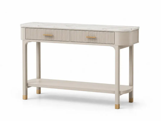 Konsolentisch mit Marmoreffekt MDF Oberfläche Beige 120x30x80 cm Holz