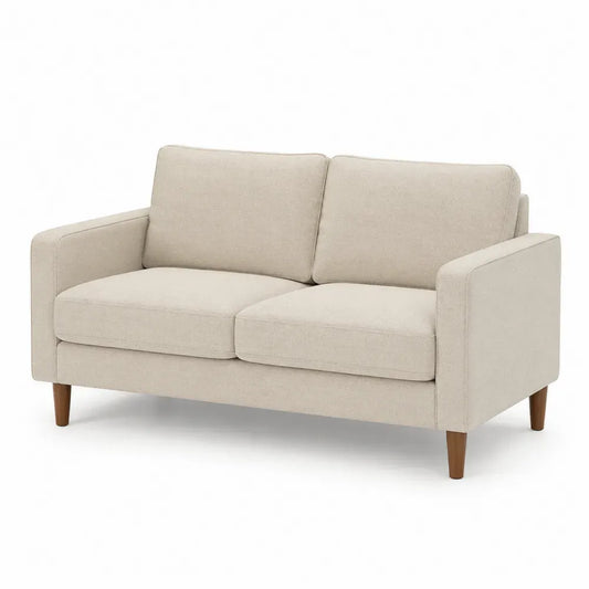 Sofa Zweisitzer Beige Stoff Eiche