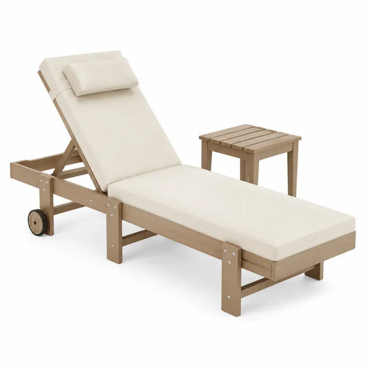 Gartenliege mit Tisch Set Holz Beige 195cm