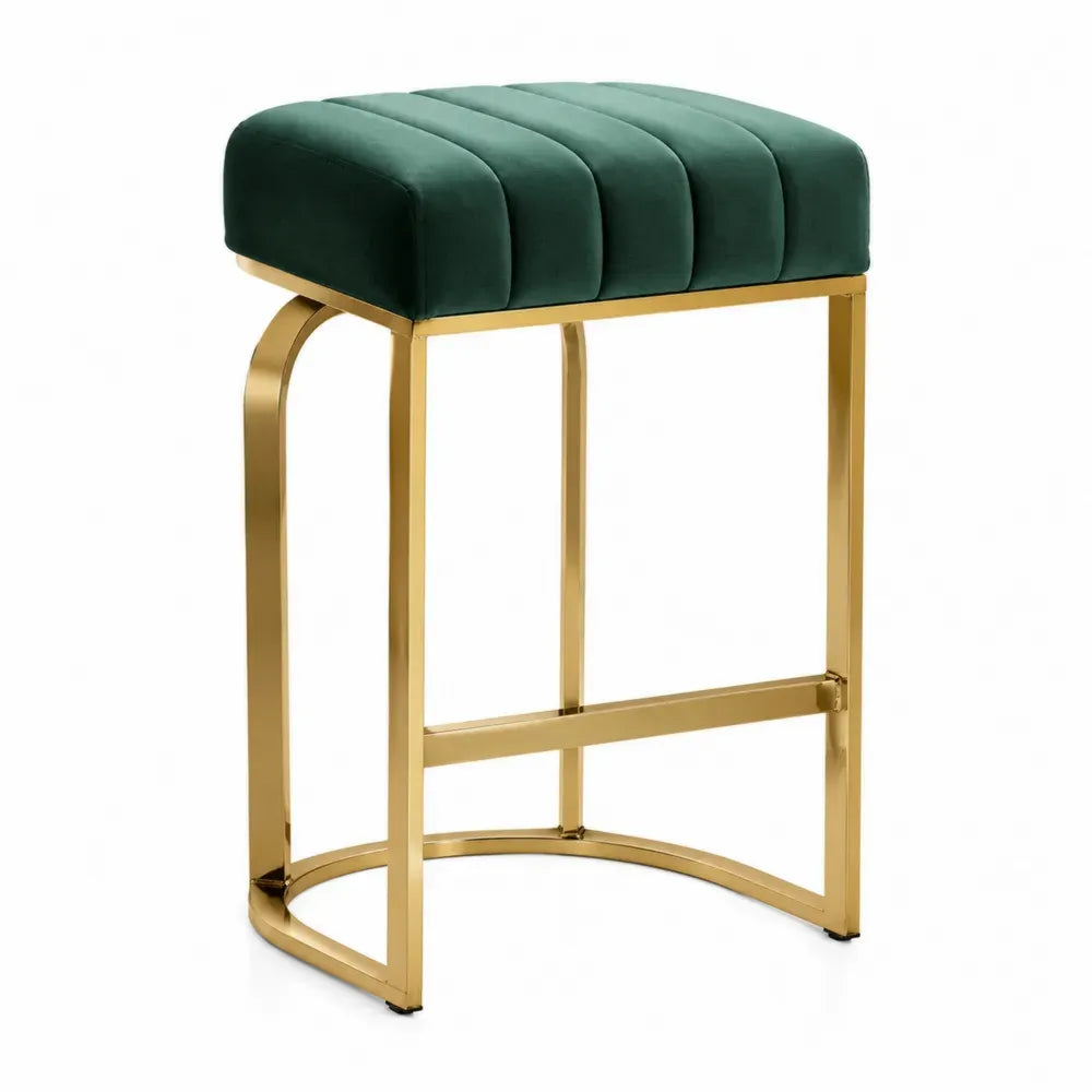 Barhocker Samtpolsterung mit Metallgestell in Grün und Gold