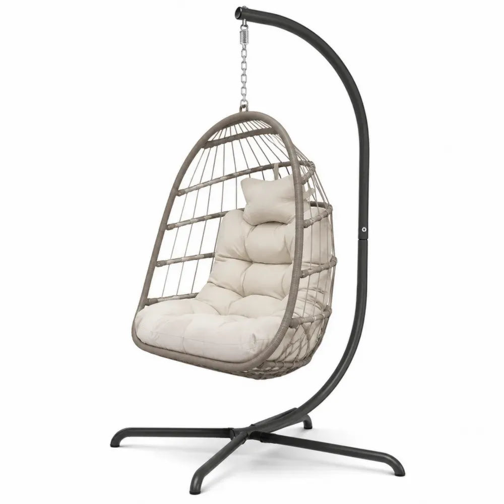 Rattan Hängesessel mit Kissen und Stahlrahmen