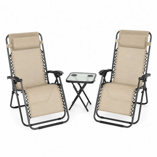 Gartenmöbel-Set 2 Liegestühle Beige Stahl Textilgewebe mit Tisch Sicherheitsglas