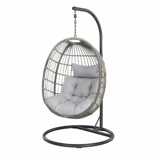 Hängesessel aus Polyrattan Grau mit Stahlrahmen